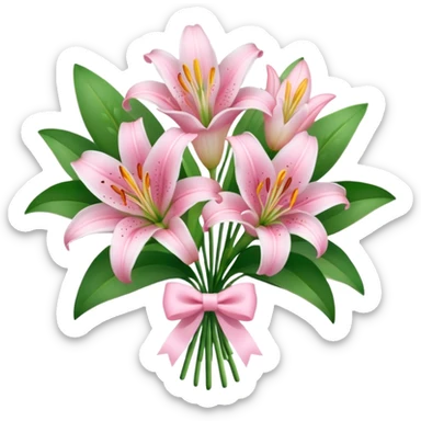 bouquet of baby pink lilies with white bow sticker