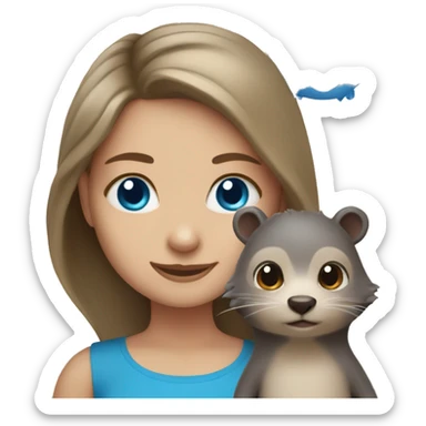 girl with blue eyes and otter and hedgehog sticker