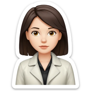 white girl with white jacket and dark brown shoulder-length hair sticker