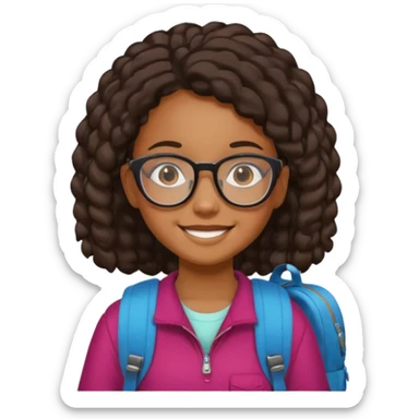 student black kid girl wearing glasses with backpack sticker