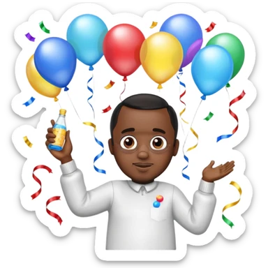 Diddy holding baby oil at a party with balloons and confetti and banners oiled up sticker