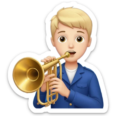 Boy holding trumpet with American flags and fireworks behind him sticker