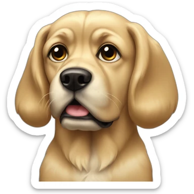 A blonde dog with a black face and large, upright ears with floppy tips. sticker