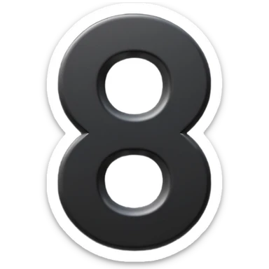 Minimal emoji, number 8 made of solid matte black metal, thick symmetrical form, subtle metal texture, deep shadows, no glow, no neon, flat emoji design, centered sticker