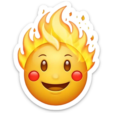 smiling yellow emoji with fire surrounding them sticker