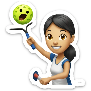 Asian girl is playing pickleball sticker