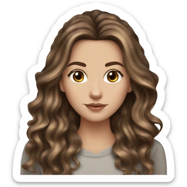 Beautiful realist White girl hazel eyes with long voluminous brown hair with brown highlights balayage  sticker