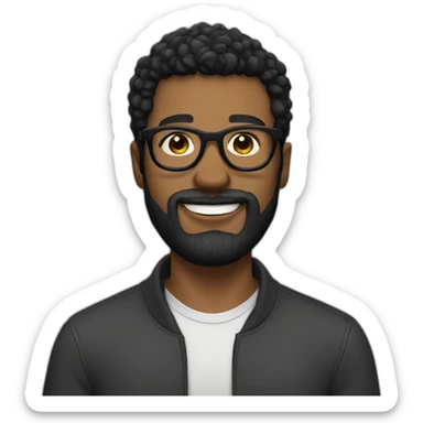 bearded short black hair guy with black glasses sticker