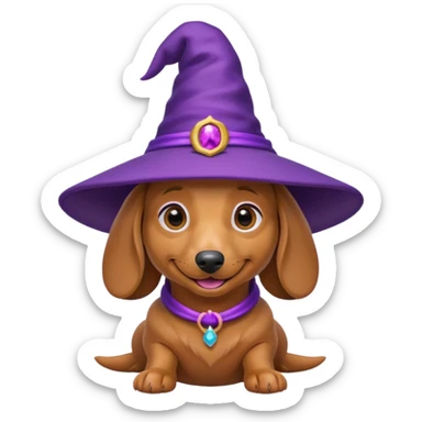 Dachshund dog wear purple wicth hat sticker