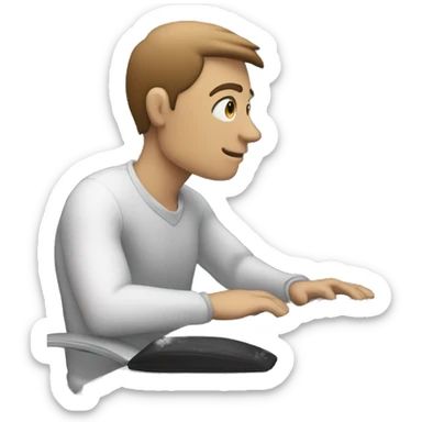 A man sitting in front of his computer patiently waiting for a response sticker
