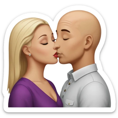 Bald man kissing white dark blonde woman sticker