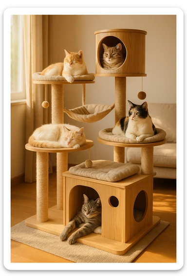 cats relaxing in a vertical playhouse sticker