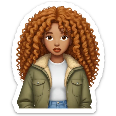 SZA with her iconic curly hair and stylish outfit sticker