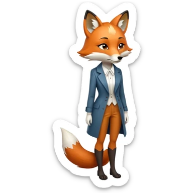 extremely sad anthropomorphised female fox in stylish outfit, no sunglasses, very sad and crying, looking to the left, full-body view sticker