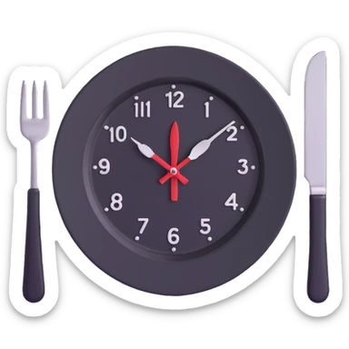 clock with a plate and fork and knife, symbolizing intermittent fasting sticker
