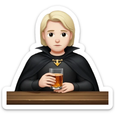 Caucasian in black cape sitting sad at bar sticker