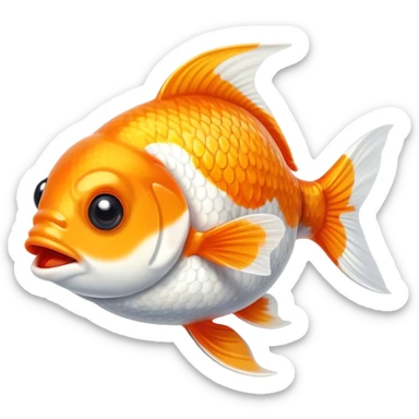 Cinematic Comical Orange and White Goldfish Portrait Emoji, Head tilted dramatically with an exaggeratedly amused expression, featuring a striking body with bold orange and white patterns, wide, expressive golden eyes filled with playful disbelief, Simplified yet hilariously expressive features, highly detailed, glowing with a slightly sassy glow, high shine, dramatic yet playful, stylized with an air of cheeky mischief, bright and endearing, soft glowing outline, capturing the essence of a spirited and over-the-top goldfish, so meme-worthy it feels like it could side-eye its way into internet fame instantly! sticker