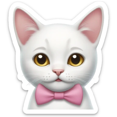 white cat boy with a smile and a pink bow tie, a pinkish nose and slightly pinkish ears sticker