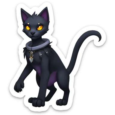 cool edgy anthro fantasy dark-shadow-themed animal vampiric cat hybrid Fakemon  with a collar full body sticker