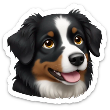 Small black australian shepherd dog with black nose sticker
