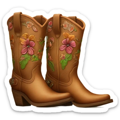 Realistic pair of isolated rleather wooden tooled flower pattern cowgirl boots. sticker
