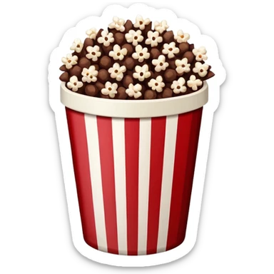 Chocolate popcorn in a paper jar with red and white vertical lines sticker