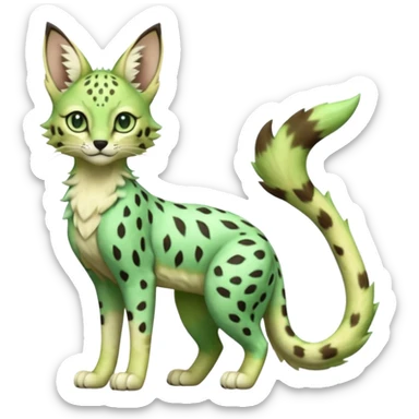 Epic complex detailed emerald-green pastel-lime-green dark-brown beige pastel realistic aesthetic-scenic-Fakémon-Sprigatito-Floragato-Meowscarada-Trico-Sergal-Serval-Vernid-creature (full body) sticker