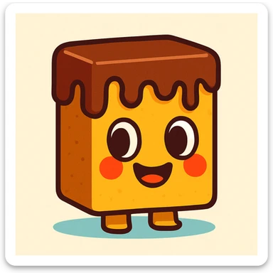 cartoon dessert bar, chocolate drizzle, big eyes, playful, minimal background sticker