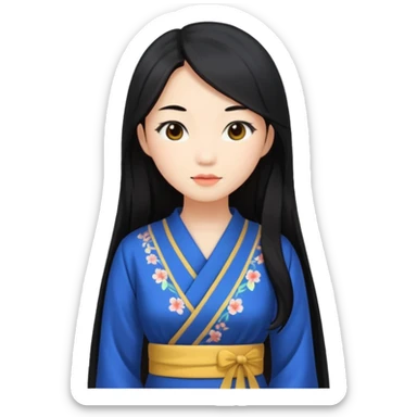 Asian women from japan wearing a dress with black long hair sticker