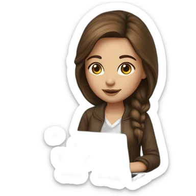 Beautiful programmer girl with brown hair working with MacBook sticker