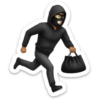 robber running to the left holding a black bag sticker