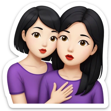 along hair Asia woman kissing  a short hair Asian woman sticker