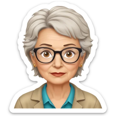 older White woman anthropologist with messy cropped hair with glasses brown brows sticker