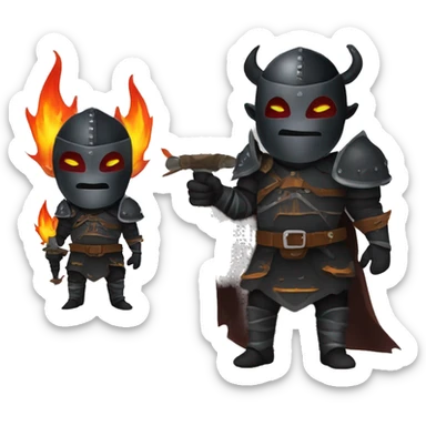 Orc black knight with night armor, sword with flames, Halloween theme, emoji sticker