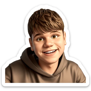 smiling boy in kitchen hoodie sticker