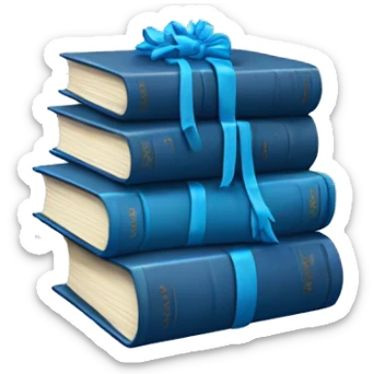 blue books stacked up and tied together with a blue bow  sticker