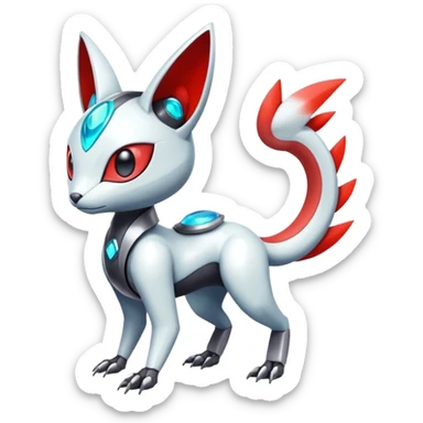 Shiny Colorful Futuristic Cyber-Vernid-Trico-Meloetta-Latias-Koraidon-Peppercat-Protogen-Pokémon-Digimon-Fakémon-fusion-hybrid-creature sticker
