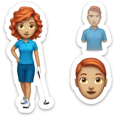 a female golf coach with red hair, light skin, blue shirt sticker