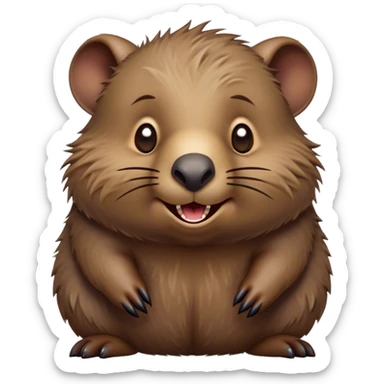 Cinematic Comical Wombat Portrait Emoji, Head tilted dramatically with an exaggeratedly amused expression, featuring a striking, glossy shaggy brown fur with bold textures and wide, expressive eyes filled with playful disbelief, Simplified yet hilariously expressive features, highly detailed, glowing with a slightly sassy glow, high shine, dramatic yet playful, stylized with an air of cheeky bush mischief, bright and endearing, soft glowing outline, capturing the essence of a spirited and over‐the‐top wombat, so meme‐worthy it feels like it could snort its way into internet fame instantly! sticker