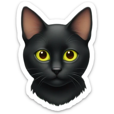 Black cat with orange spots on the body, yellow eyes and green pupils sticker