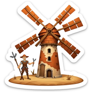Don quixote windmill fight sticker