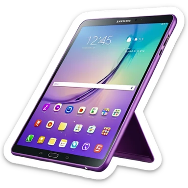 Ultra Detailed hyperrealistic beautiful Samsung galaxy 10.5 tablet, with a dark plum cover case that sparkles with lots of colors, 3d render, isolated, still life. Must be 8k quailty, 9000x9000px resolution  sticker