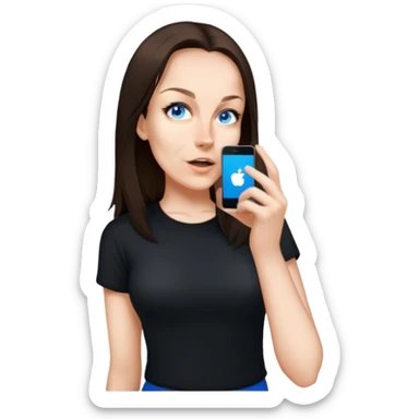 female, wearing black tshirt,  black longer hair  sticker