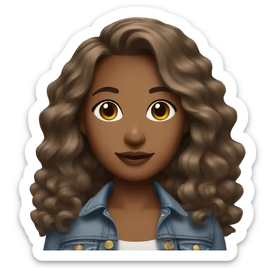 Curvy brown skin girl with wavy hair big light brown eyes denim outfit  sticker