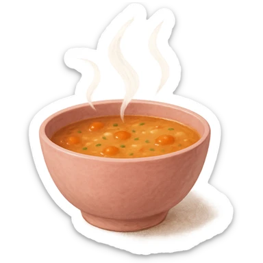 pink bowl of soup with steam, comforting sticker