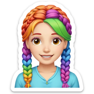 Woman with braided rainbow hair, happy — long braids  sticker