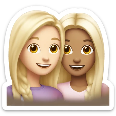 White blonde female and white brunette female best friends happy smiling with hearts around them  sticker