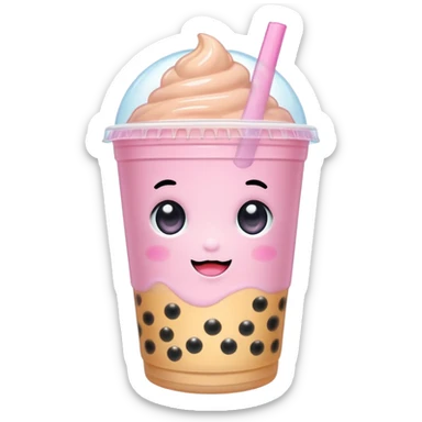 cute bubble tea character with sparkly eyes, glossy effect, pastel palette, bold outline, transparent background, kawaii aesthetic, no emoji icons, no emoji faces, 4k sticker