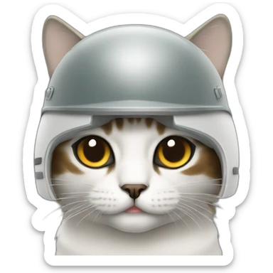 Gato de color blanco con manchas oscuras y casco militar sticker