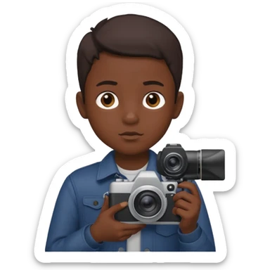 young boy cameraman hold a camera, dark kin sticker
